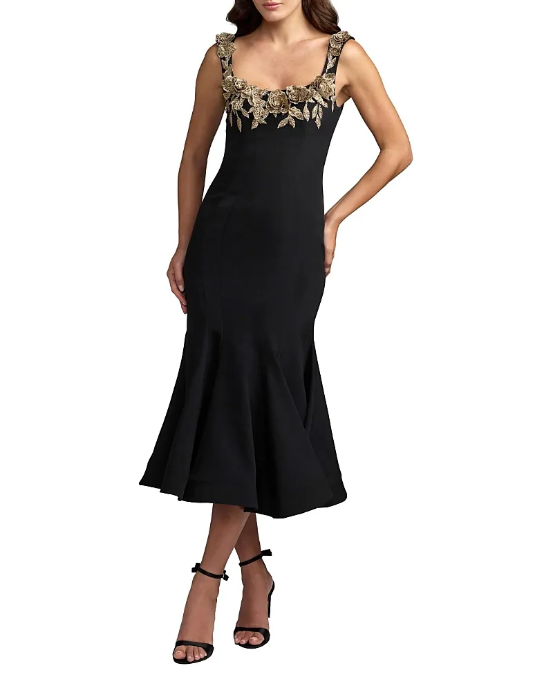 Mac Duggal Sleeveless Crepe Mermaid Midi Dress with Flowers by M.A.C.