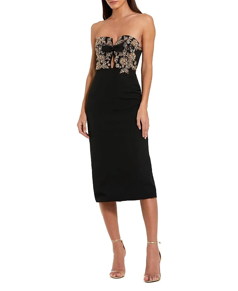 Mac Duggal Rhinestone Embellished Strapless Midi Dress by M.A.C.
