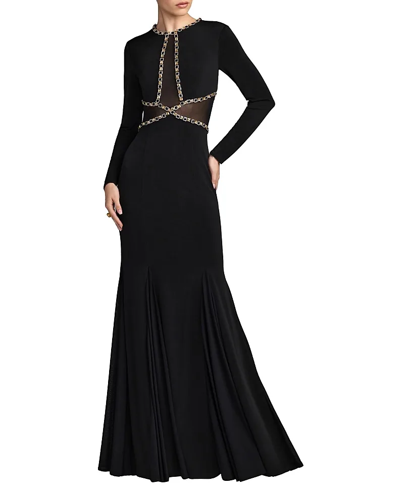 Mac Duggal Long Sleeve Sheer Cut Out Jersey Mermaid Gown by M.A.C.