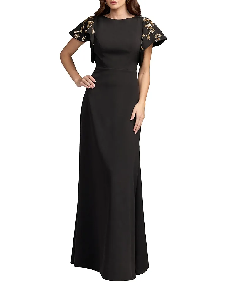 Mac Duggal Embellished Flutter Sleeve Crepe Gown
