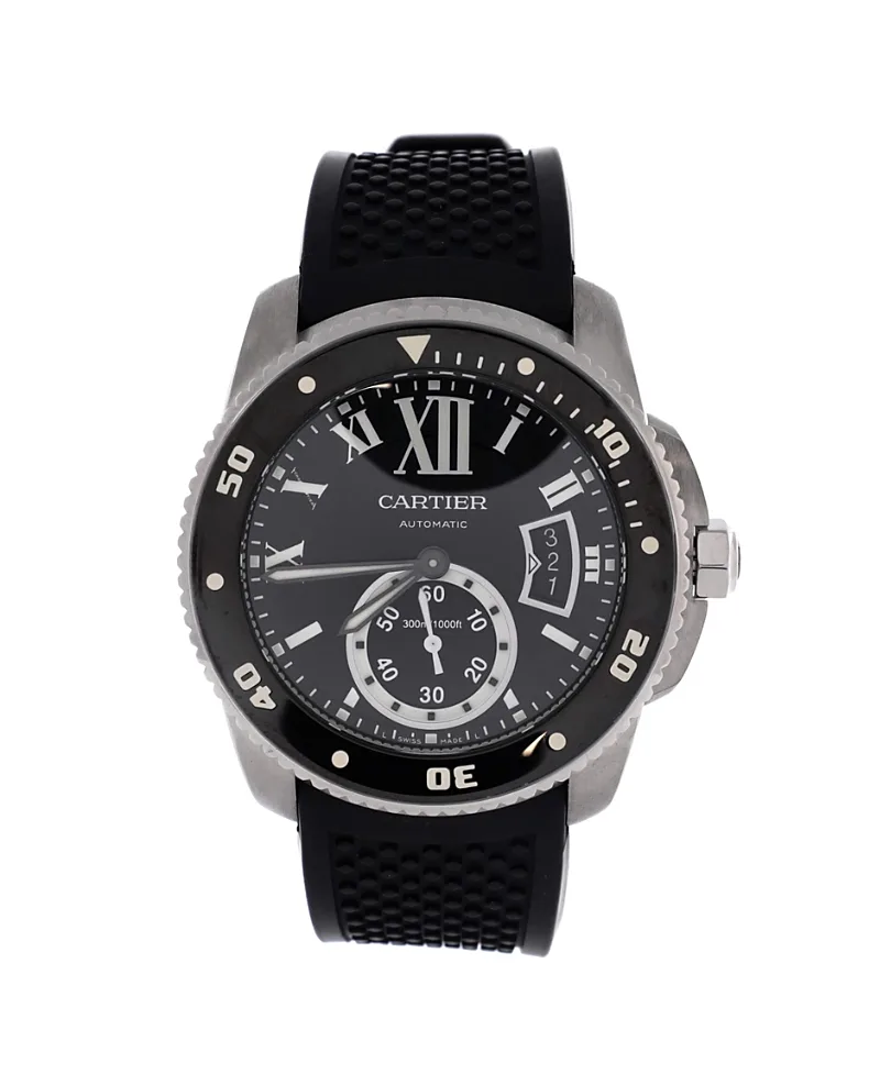 Pre-Owned Cartier Calibre De Cartier Automatic Watch in Stainless Steel and Rubber with Ceramic 42mm by Cartier's
