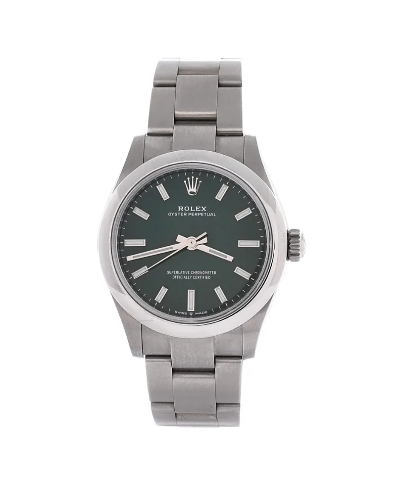 Pre-Owned Rolex Oyster Perpetual Green Automatic Watch in Stainless Steel 31mm by Pre-owned Rolex