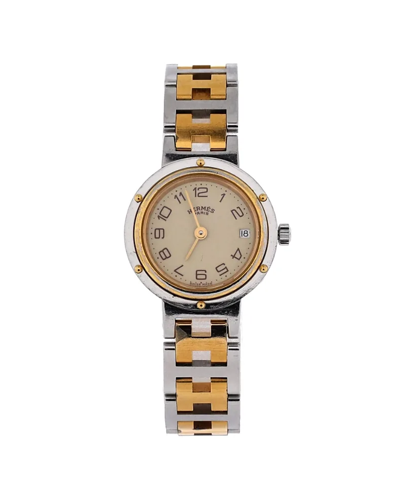 Pre-Owned Hermes Clipper Quartz Watch in Stainless Steel with Plated Metal 24mm