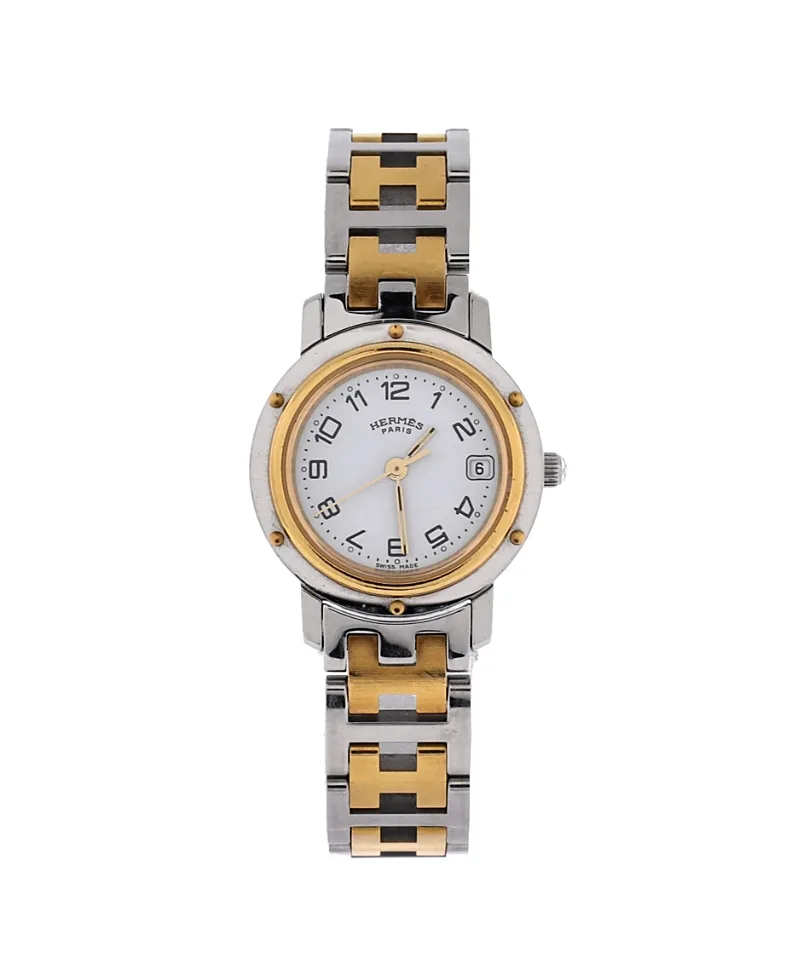 Pre-Owned Hermes Clipper Quartz Watch in Stainless Steel with Plated Metal 24mm by Hermes