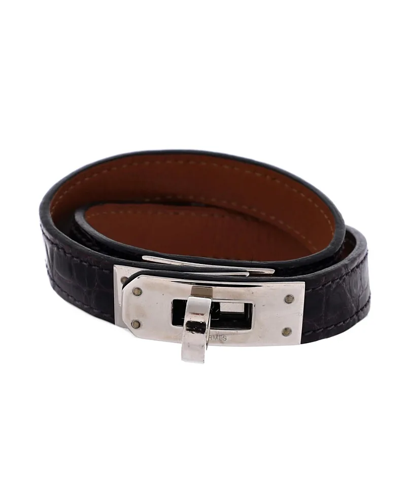 Pre-Owned Hermes Kelly Double Tour Bracelet Shiny Alligator by Hermes