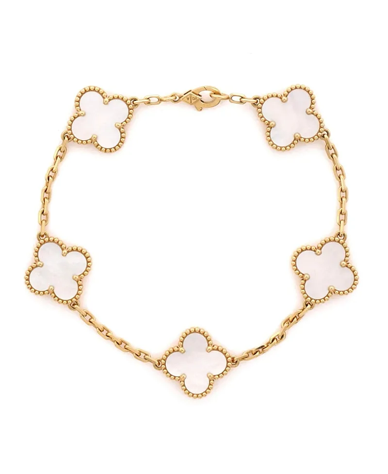 Pre-Owned Van Cleef & Arpels Vintage Alhambra 5 Motifs Bracelet 18K Gold and Mother of Pearl