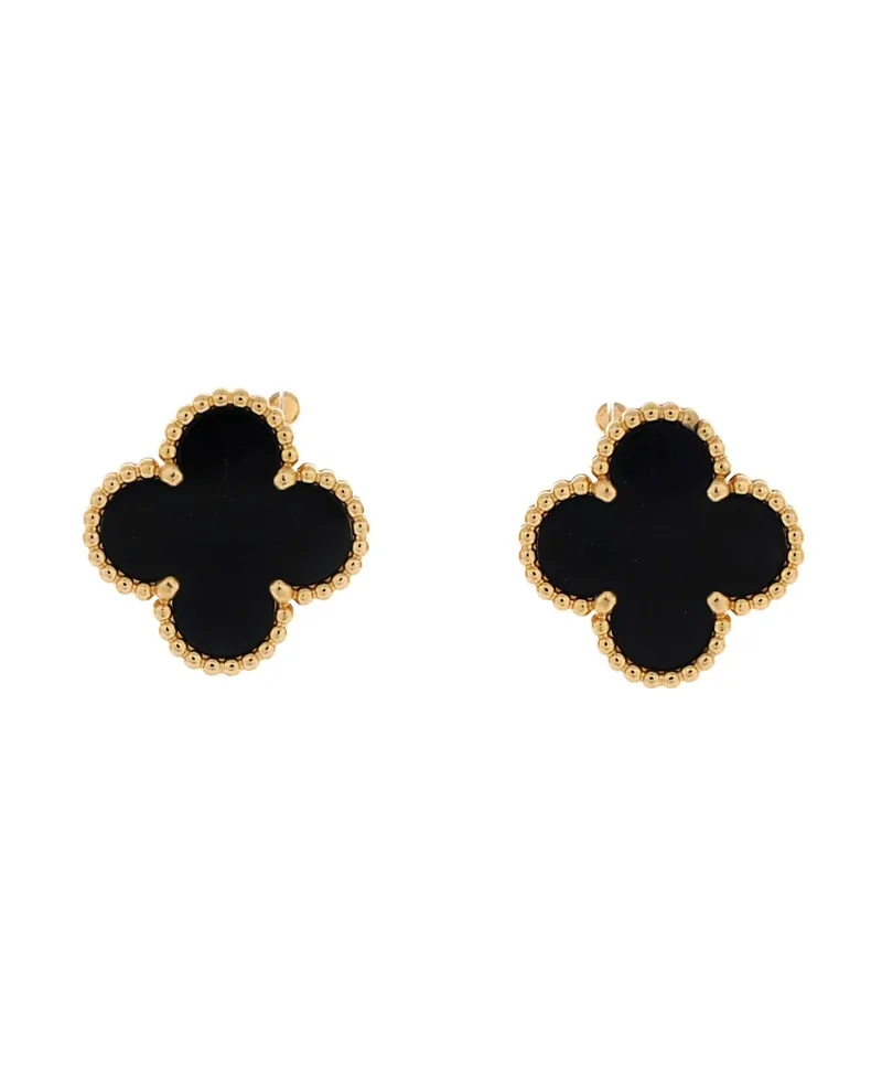 Pre-Owned Van Cleef & Arpels Vintage Alhambra Earrings 18K Gold and Onyx by Pre-owned Van Cleef & Arpels