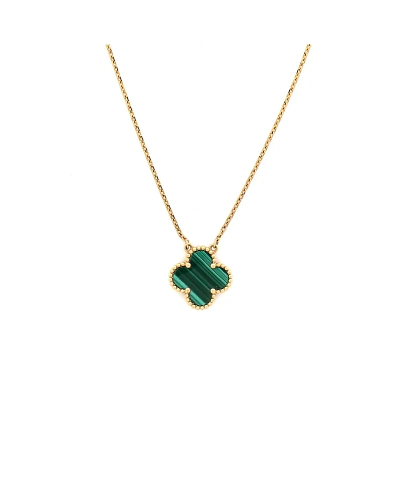 Pre-Owned Van Cleef & Arpels Vintage Alhambra Pendant Necklace 18K Gold and Malachite, 16.5" by Pre-owned Van Cleef & Arpels