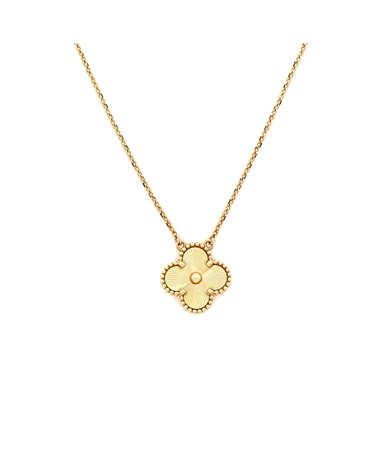 Pre-Owned Van Cleef & Arpels Vintage Alhambra Pendant Necklace Guilloche 18K Gold, 16.5" by Pre-owned Van Cleef & Arpels