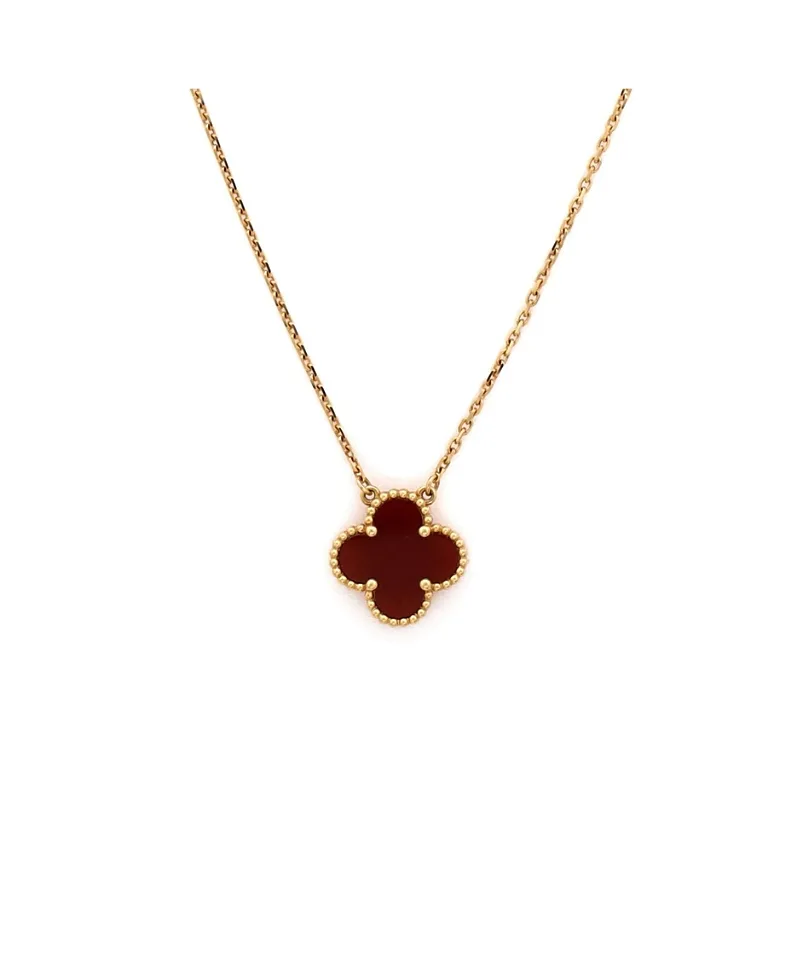 Pre-Owned Van Cleef & Arpels Vintage Alhambra Pendant Necklace 18K Gold and Carnelian, 16.5" by Pre-owned Van Cleef & Arpels