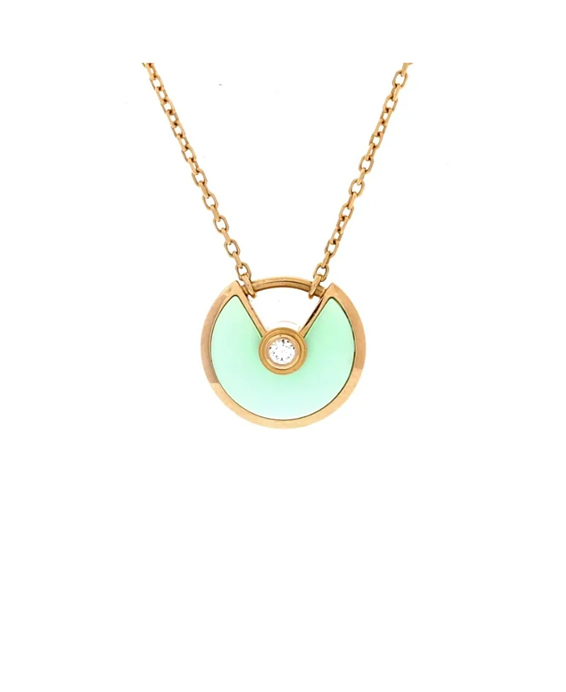 Pre-Owned Cartier Xs Amulette De Cartier Pendant Necklace 18K Gold with Chrysoprase and Diamond, 16.25" by Cartier's