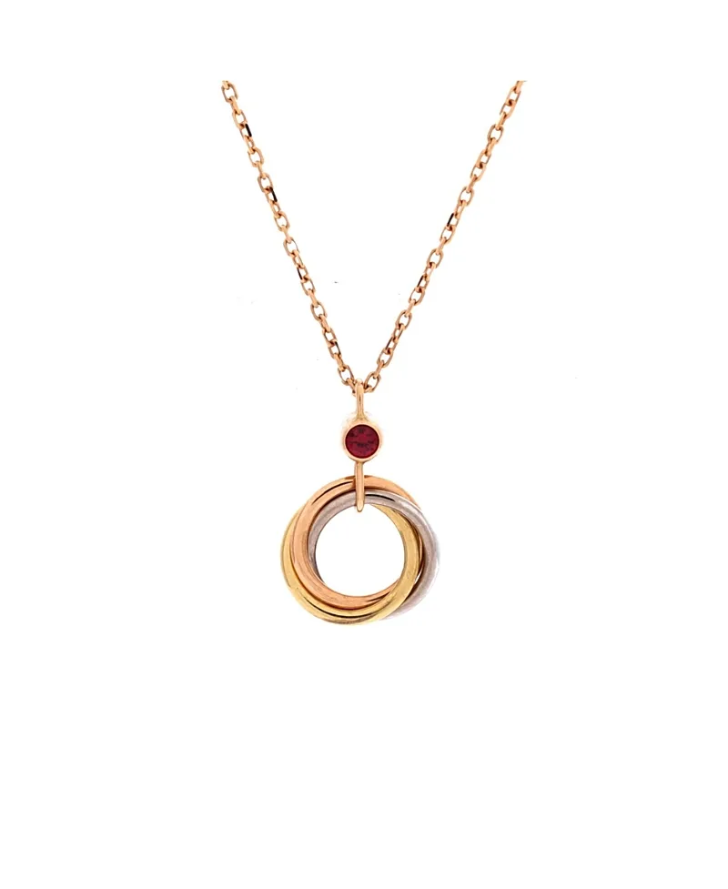 Pre-Owned Cartier Trinity Pendant Necklace 18K Tricolor Gold and Ruby, 15.75" by Cartier's