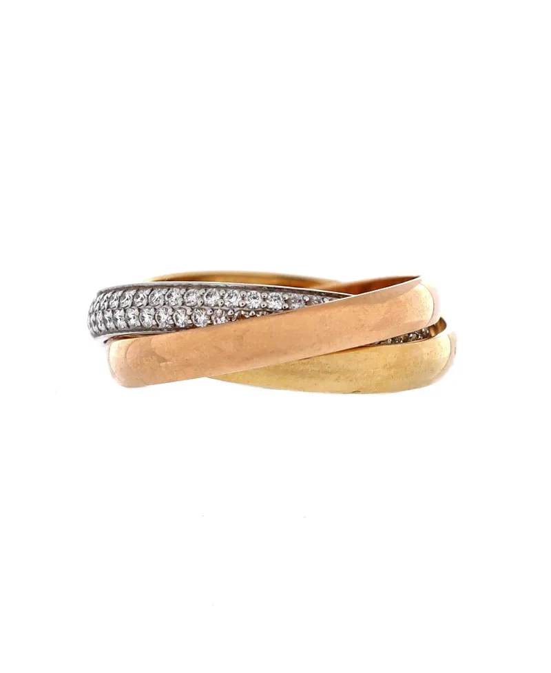 Pre-Owned Cartier Small Trinity Ring 18K Tricolor Gold with Pave Diamonds by Cartier's