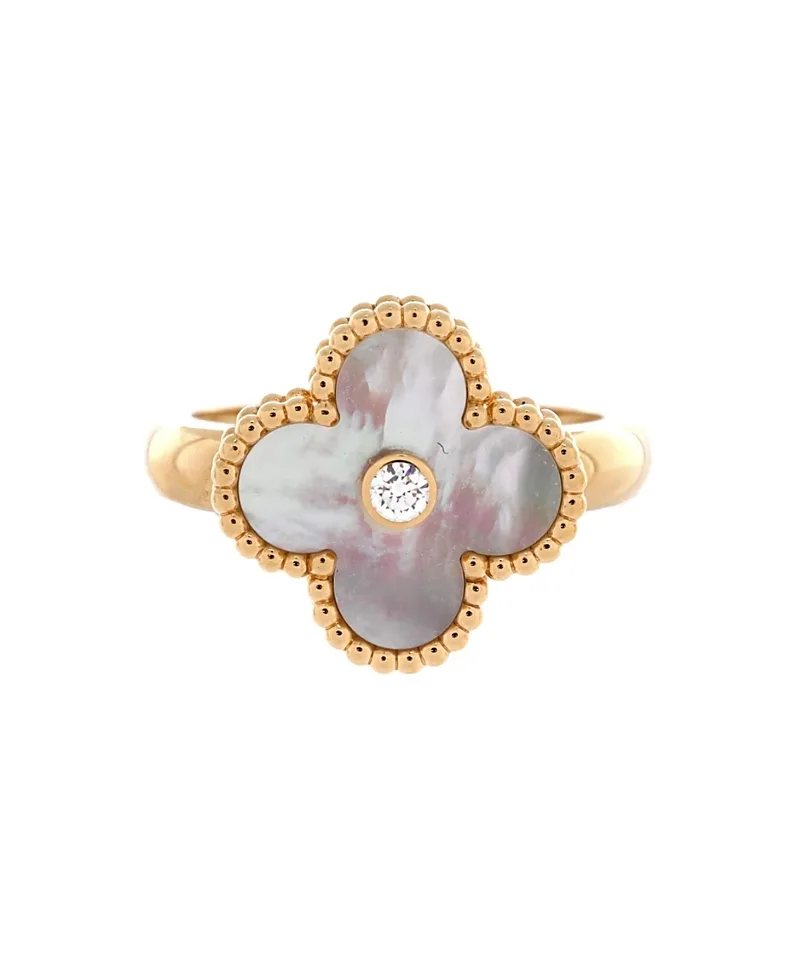 Pre-Owned Van Cleef & Arpels Vintage Alhambra Ring 18K Gold with Mother of Pearl and Diamond