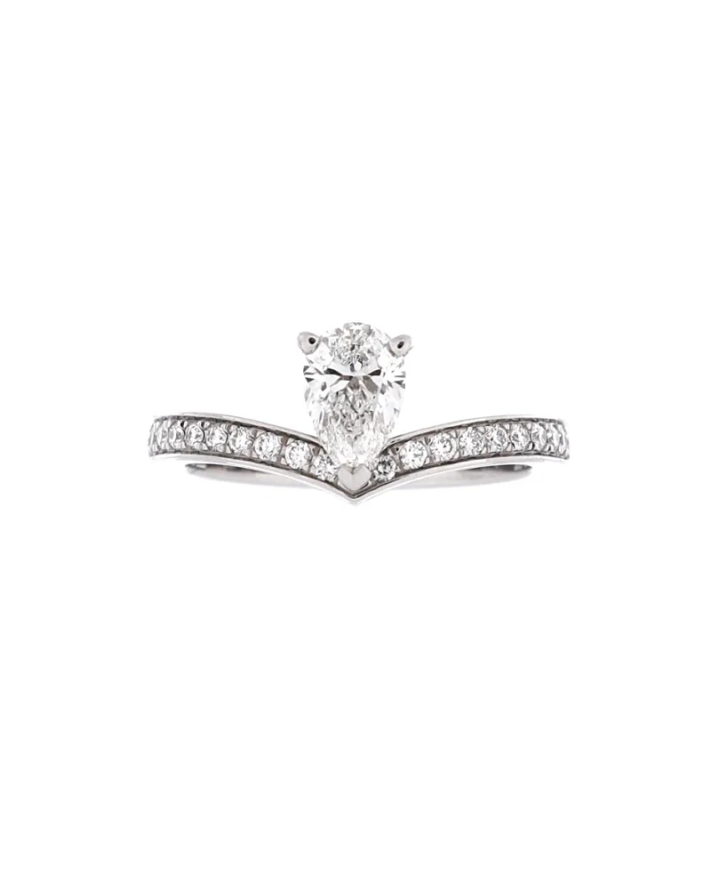 Pre-Owned Chaumet.56CT Josephine Aigrette Solitaire Ring Platinum with Pear Cut Diamond G/VVS2 and Diamonds