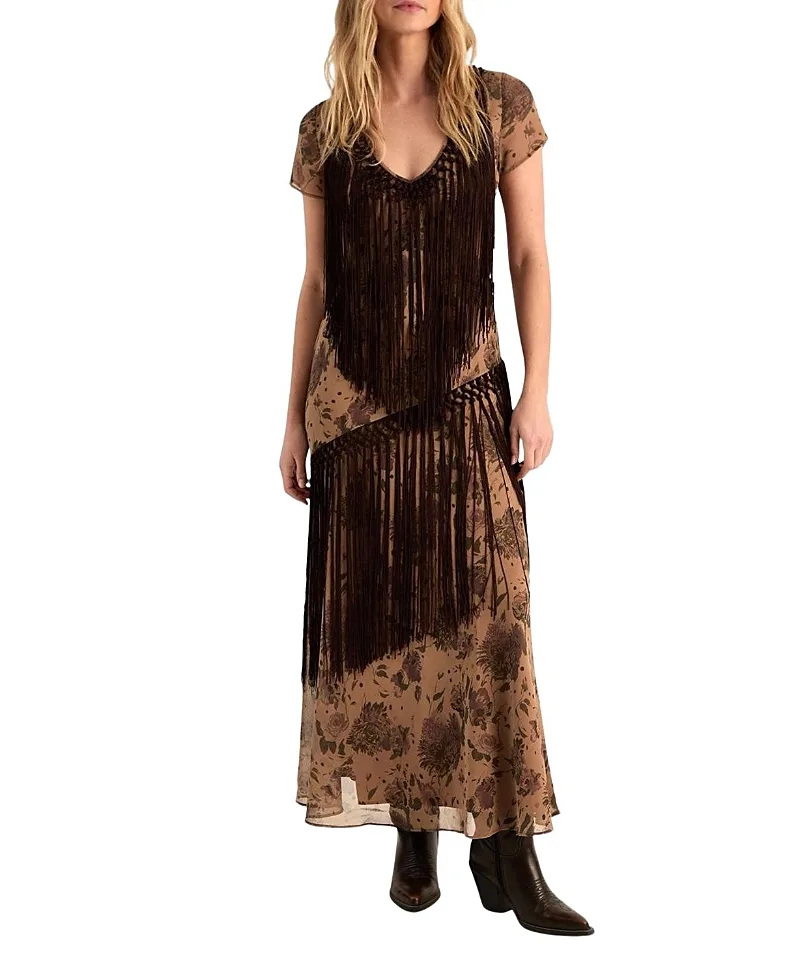 Floral Chiffon Fringe Maxi Dress by Nasty Gal