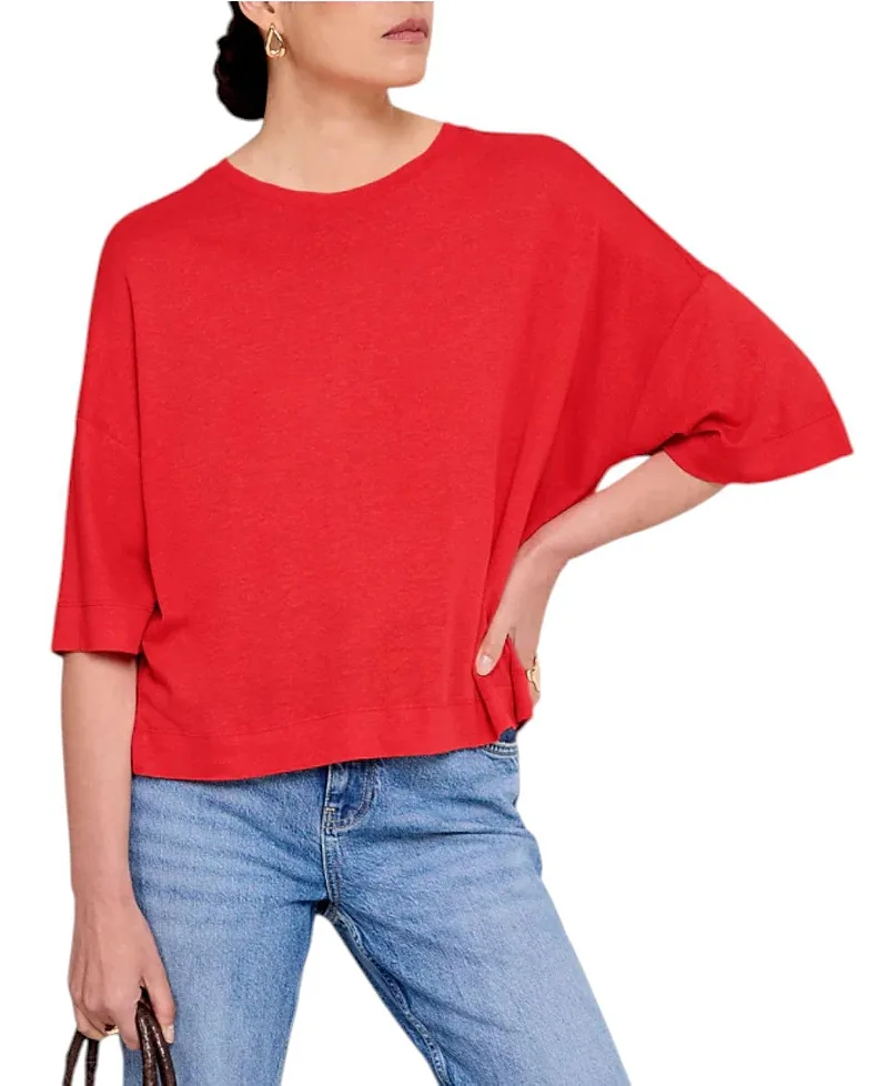 Linen Blend Boxy Silhouette T-Shirt by Mint Velvet