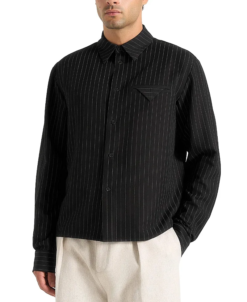 Arlo Pinstripe Cropped Long Sleeve Shirt by Maniere De Voir