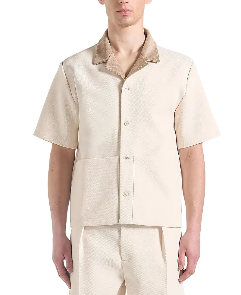 Joel Twill Shirt with Suede Revere Collar by Maniere De Voir