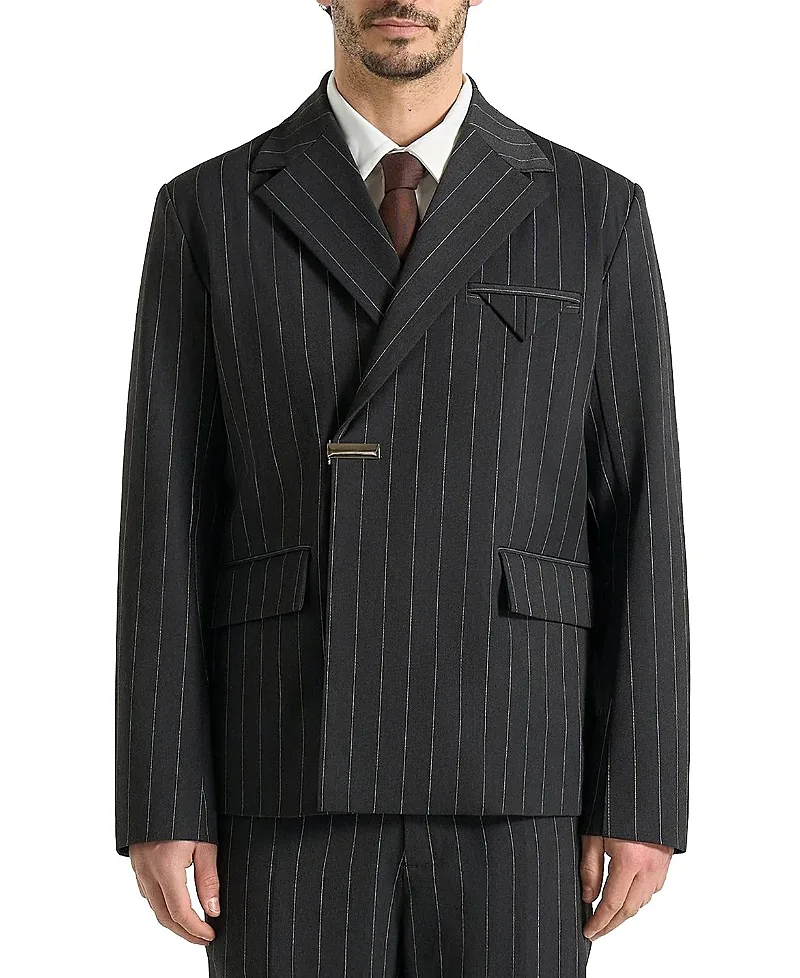 Gaston Double Breasted Pinstripe Suit Jacket by Maniere De Voir