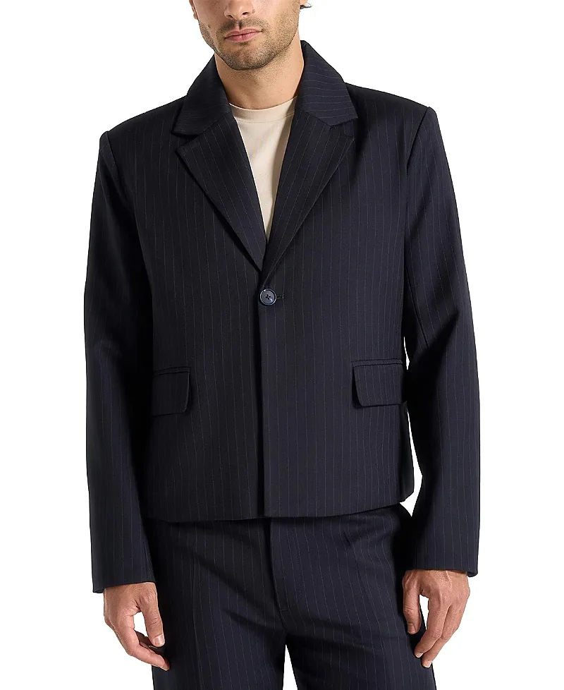 Silas Pinstriped Tailored Cropped Blazer by Maniere De Voir