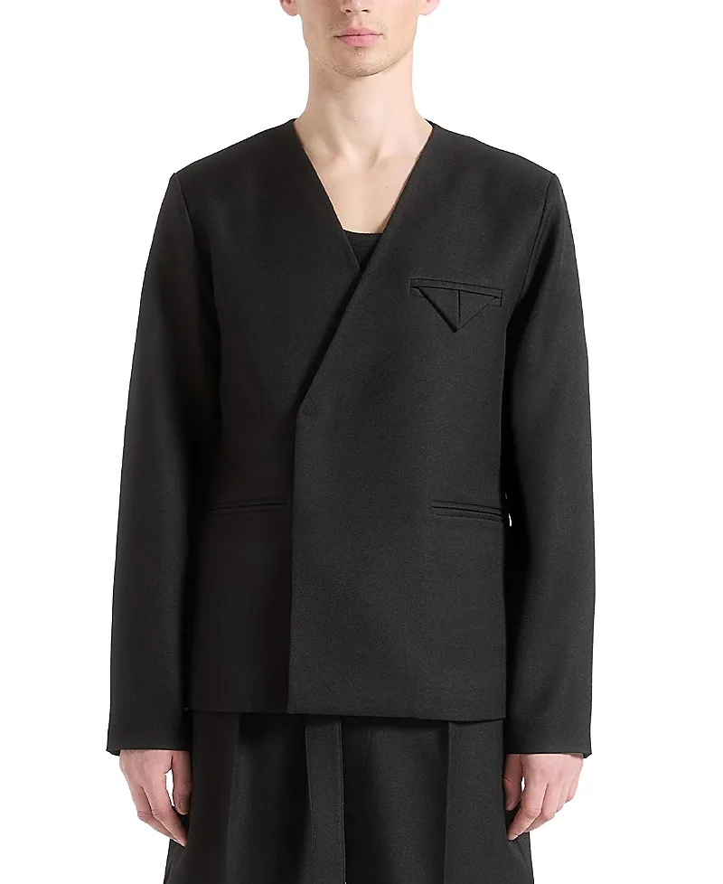 Colin Collarless Double Breasted Minimal Blazer by Maniere De Voir