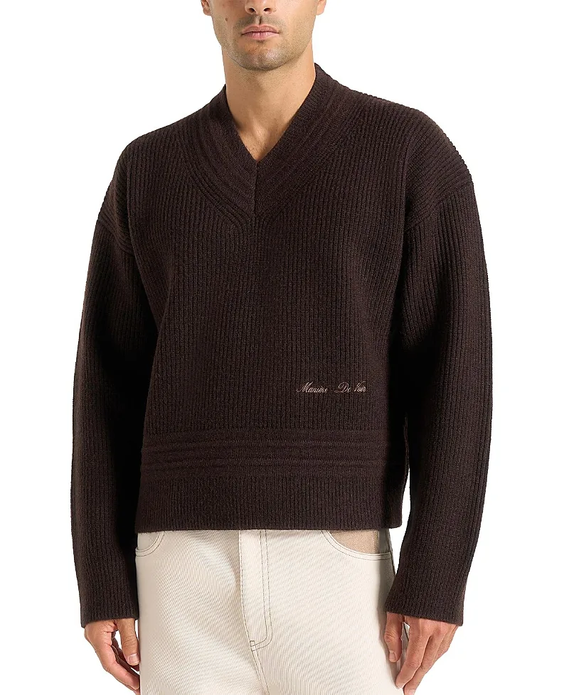 Remi V-Neck Signature Knit Jumper by Maniere De Voir
