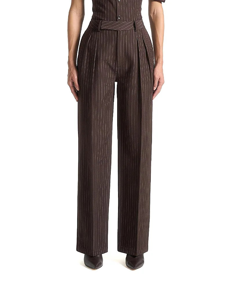 Julie Pinstripe Twin Pleat Tailored Trousers by Maniere De Voir