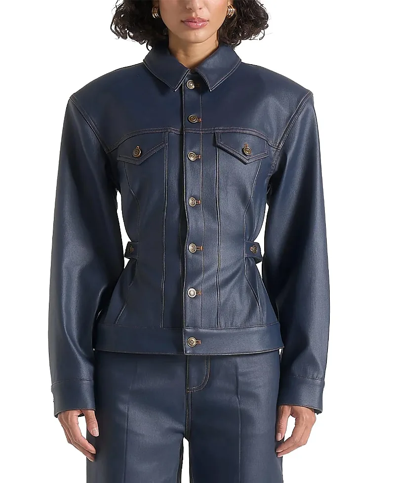 Karla Wax Effect Cinch Waist Jacket by Maniere De Voir