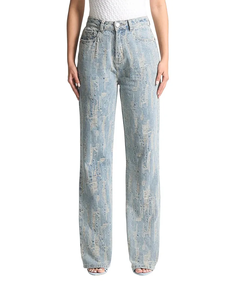 Florence Distressed High Rise Straight Leg Jeans by Maniere De Voir