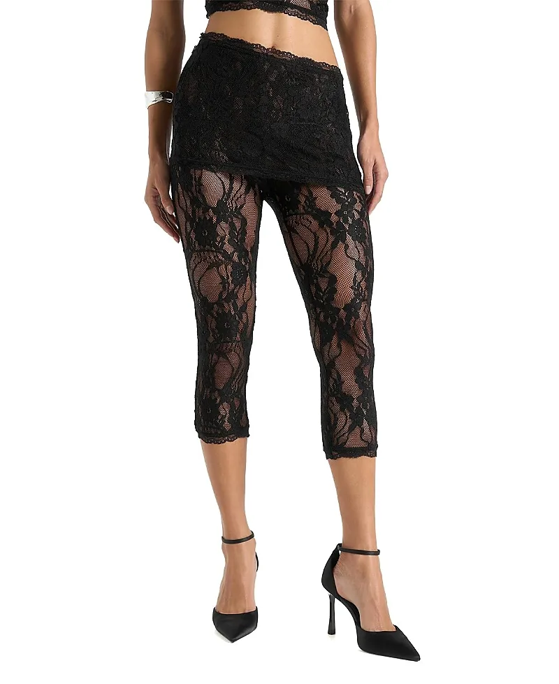 Aimee Lace Asymmetric Capri Leggings by Maniere De Voir