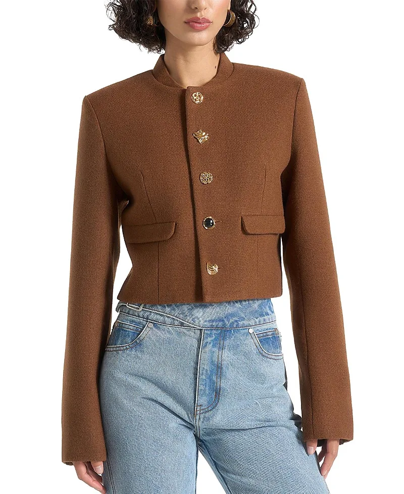 Evana Structured Wool Jacket with Mixed Buttons by Maniere De Voir
