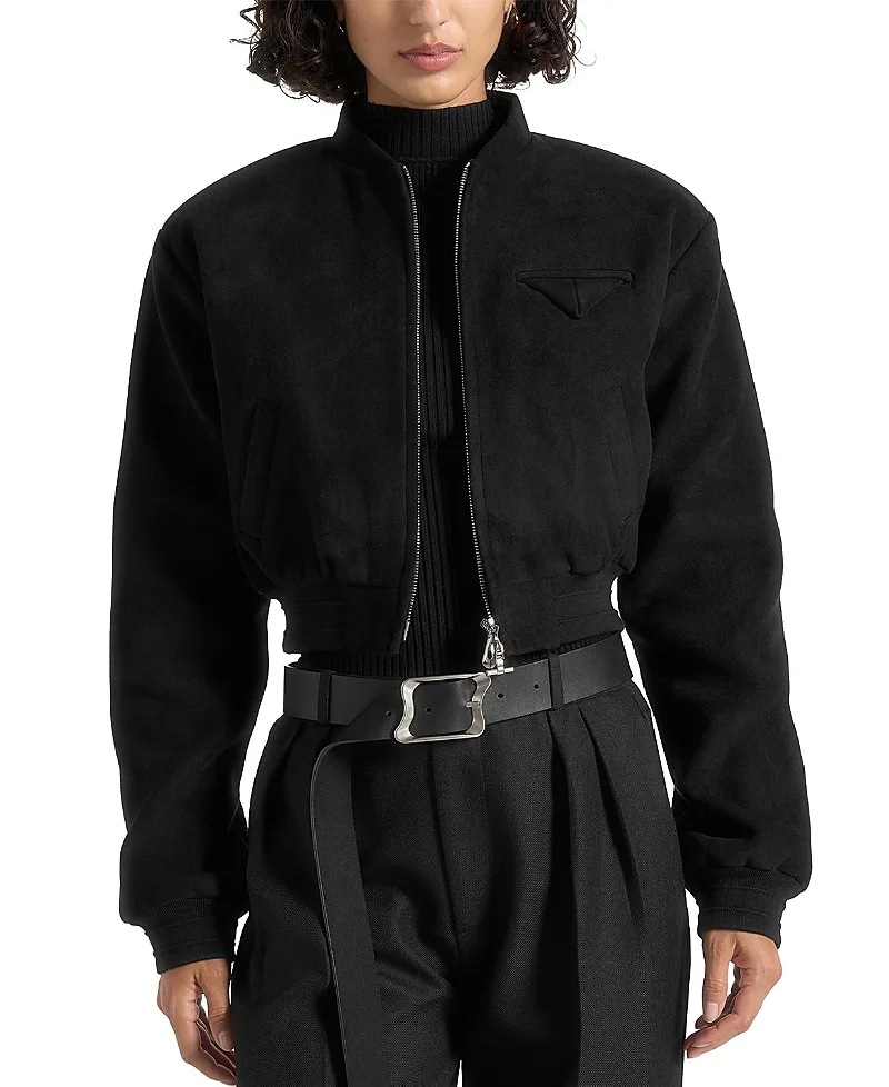 Monique Suede Wide Shoulder Bomber Jacket