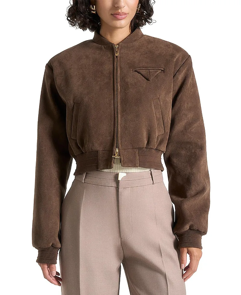 Monique Suede Wide Shoulder Bomber Jacket