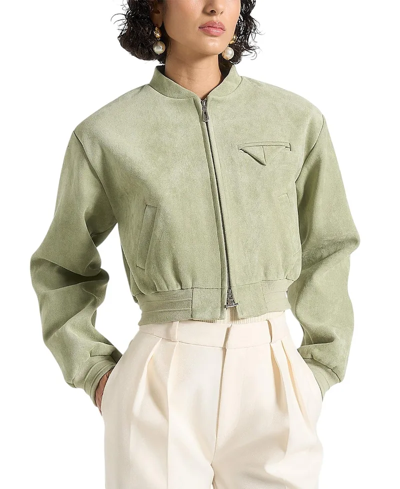Monique Suede Wide Shoulder Bomber Jacket