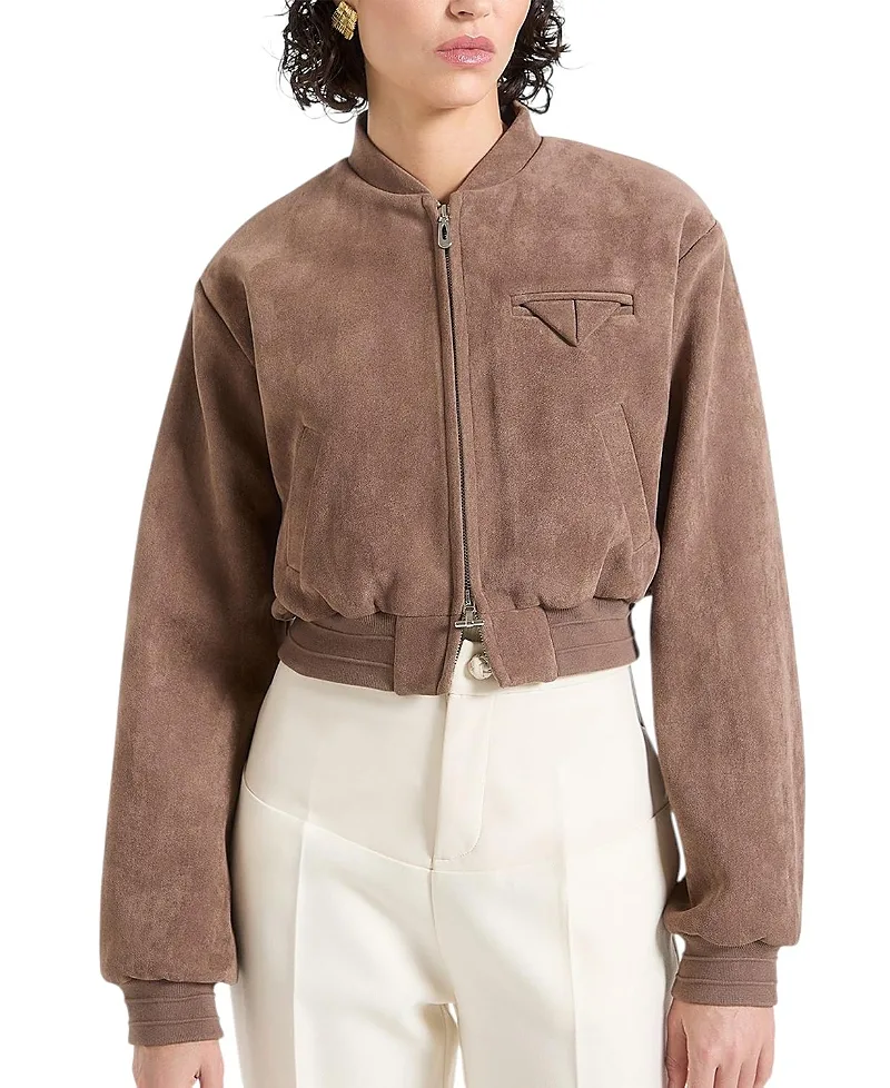 Monique Suede Wide Shoulder Bomber Jacket