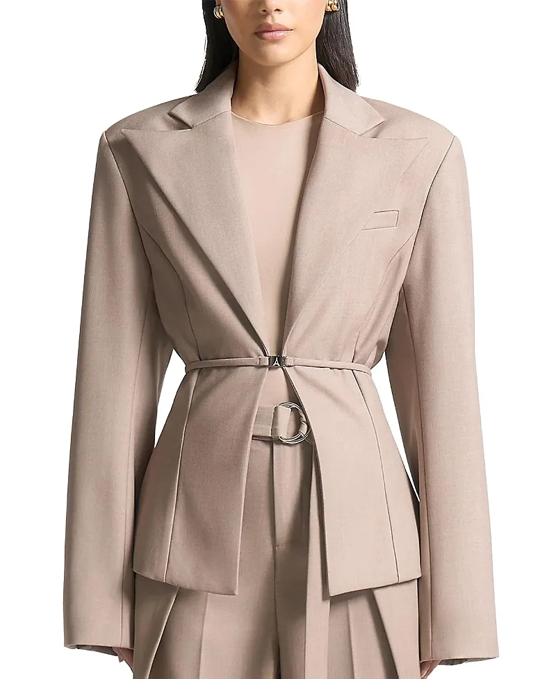Wide Shoulder Tailored Blazer with Twin Belt by Maniere De Voir