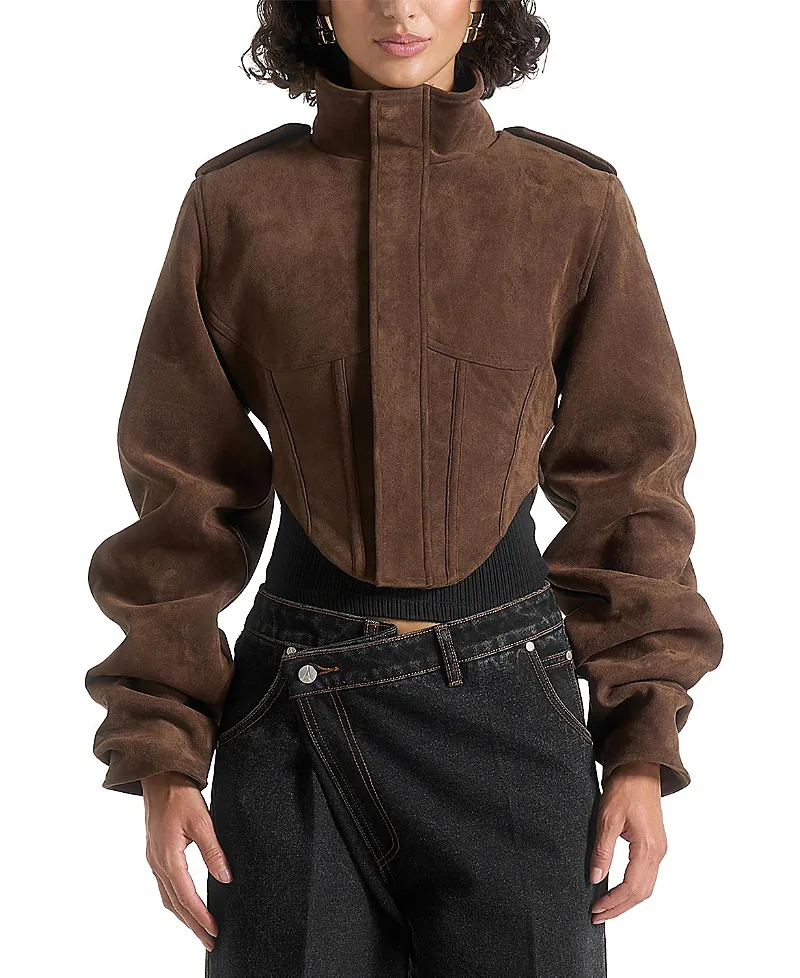 Solange Suede Tacked Sleeve Corset Jacket by Maniere De Voir