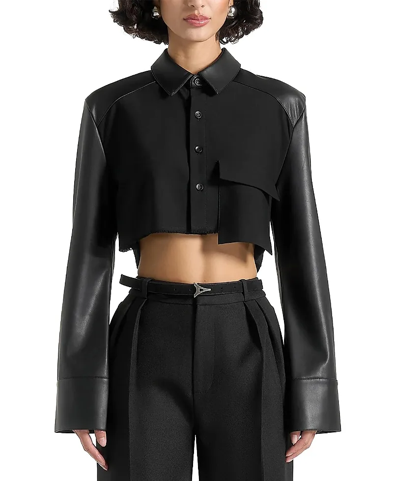 Bernadette Leather Contrast Cropped Shirt by Maniere De Voir