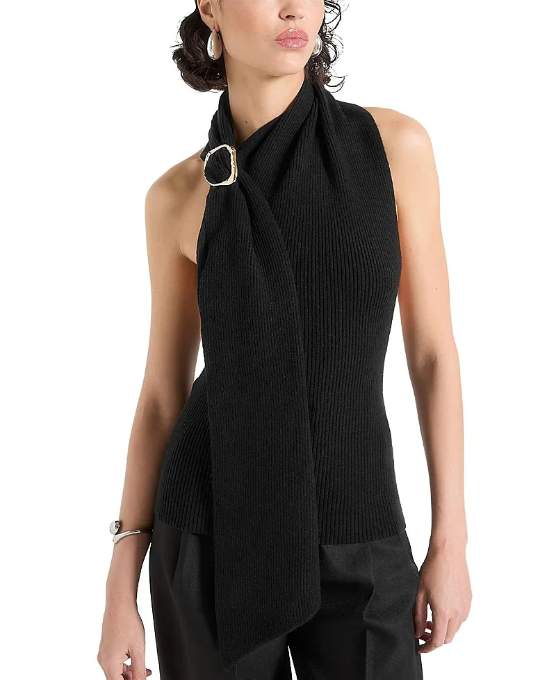 Elodie Knitted Draped Halterneck Top by Maniere De Voir