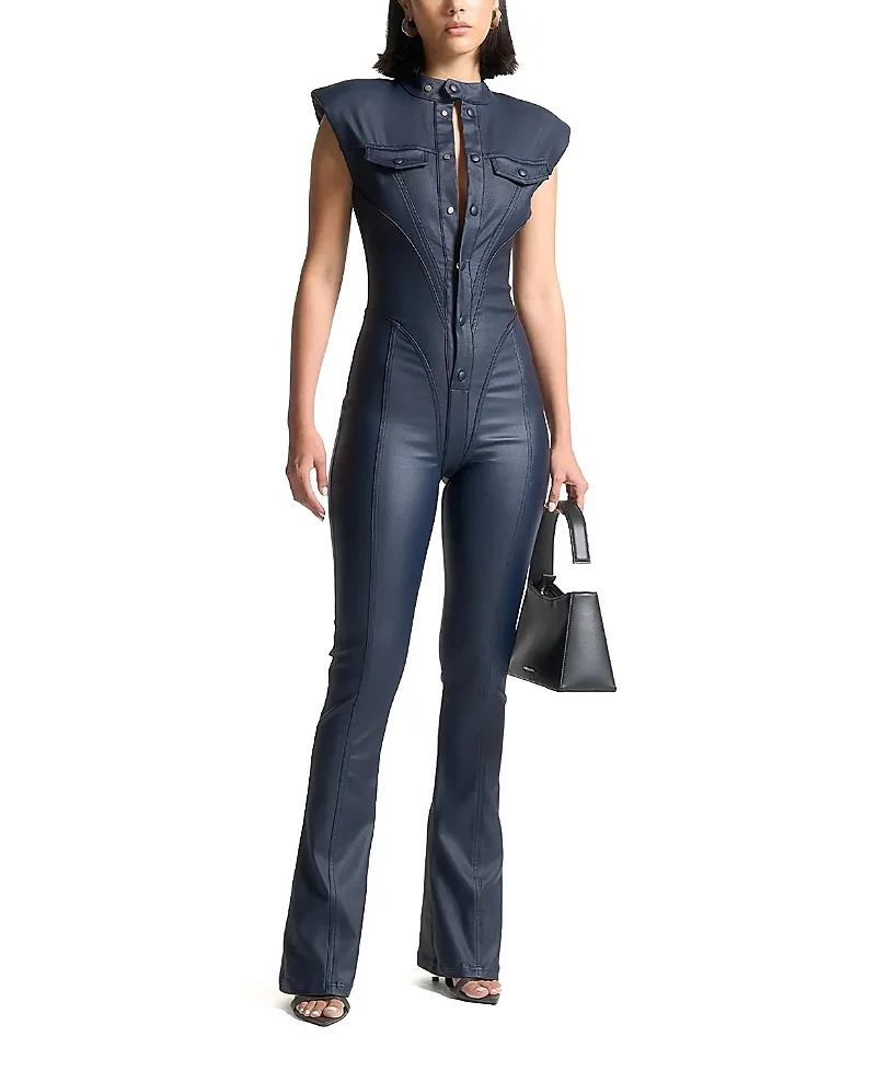 Annette Wax Coated Denim Jumpsuit by Maniere De Voir