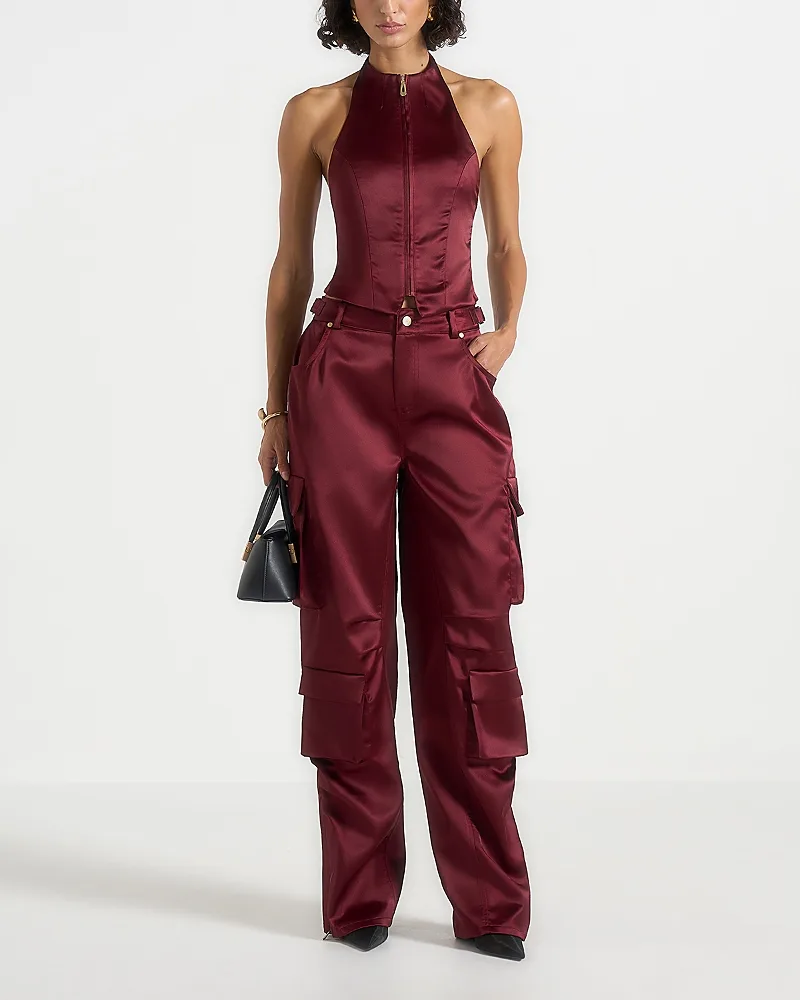 ClauDette Backless Satin Halter Top by Maniere De Voir