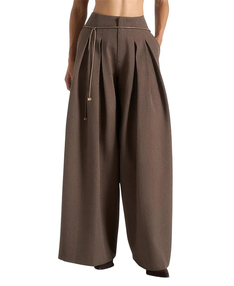 Flora Box Pleat Wide Leg Belted Trousers by Maniere De Voir