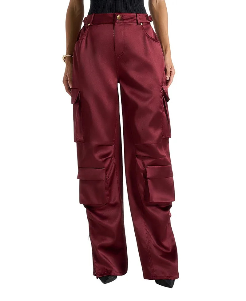 Emilie High Rise Satin Cargo Trousers by Maniere De Voir