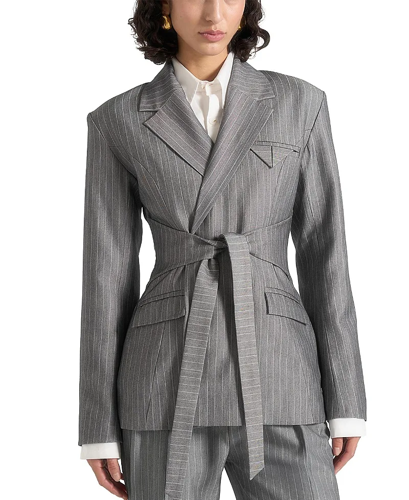 Delphine Pinstripe Wrap Tie Blazer