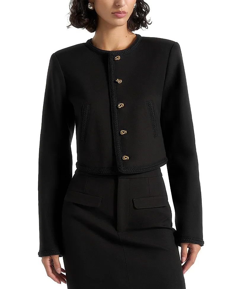 Madeline Cropped Tailored Jacket with Braided Trim by Maniere De Voir