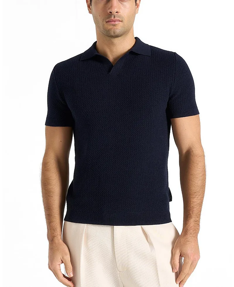 Rowen Textured Knit Revere Polo Shirt by Maniere De Voir