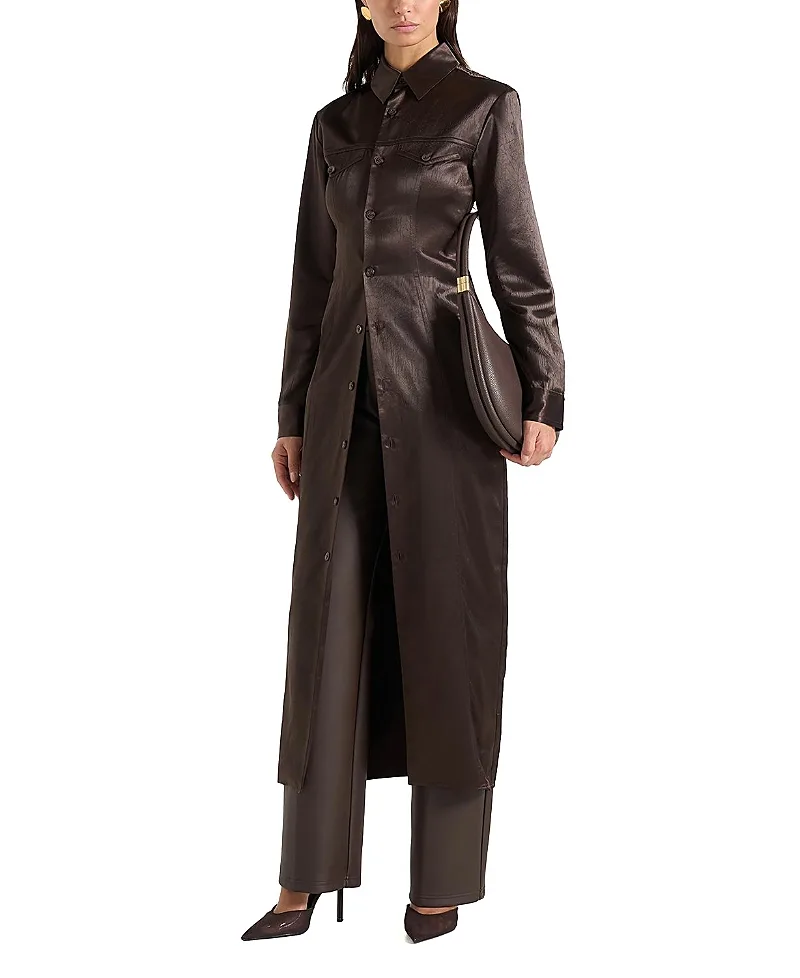 Etta Crinkled Satin Midaxi Shirt Dress by Maniere De Voir
