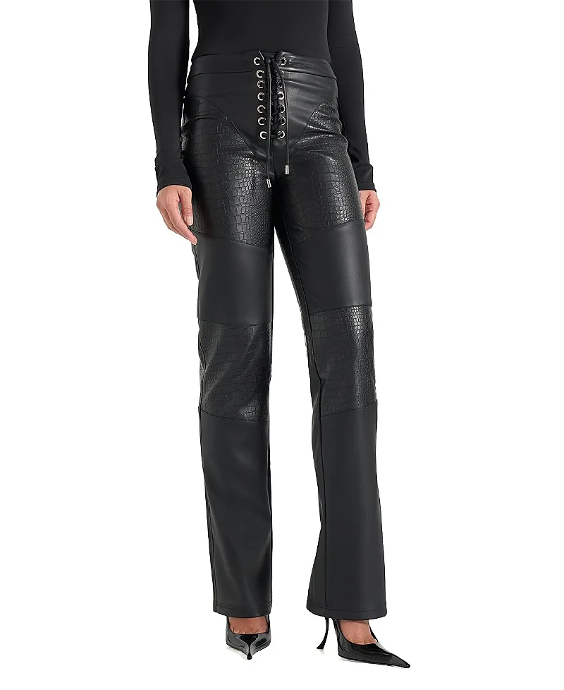 Seren Croc Embossed Lace Up Trousers by Maniere De Voir