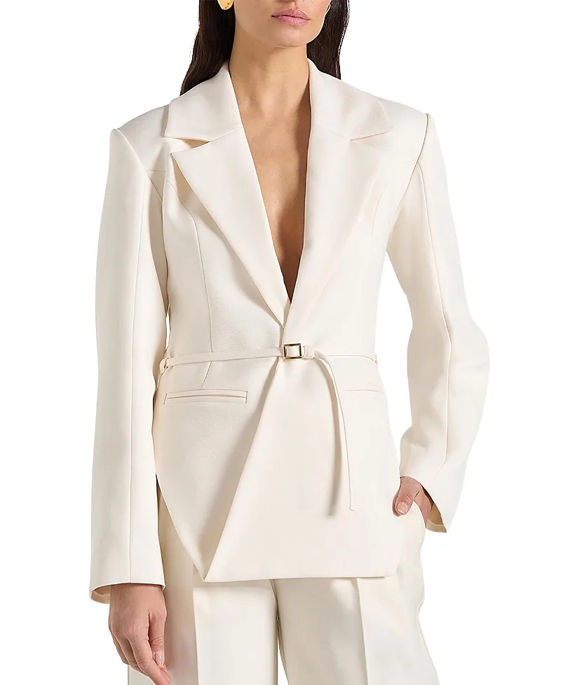Yuna Plunge Blazer with Belt by Maniere De Voir